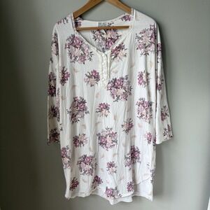 Vintage Earth Angels Women's Sleep Cotton Dress Shirt Size 1X nightgown Floral